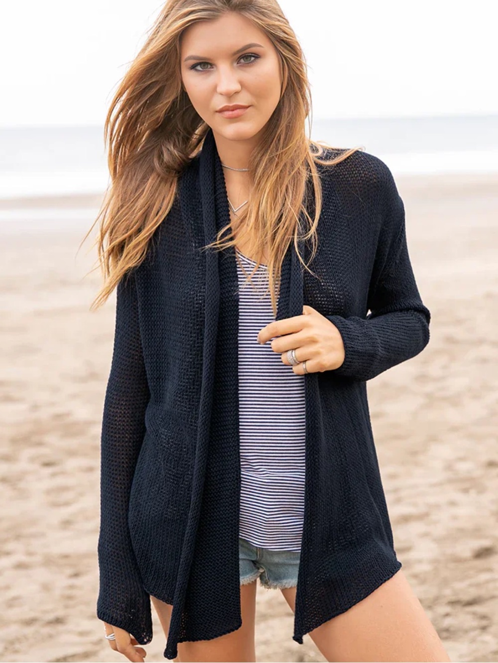 Wooden Ships Black Open Drape Shawl-Collar Cardigan S/M